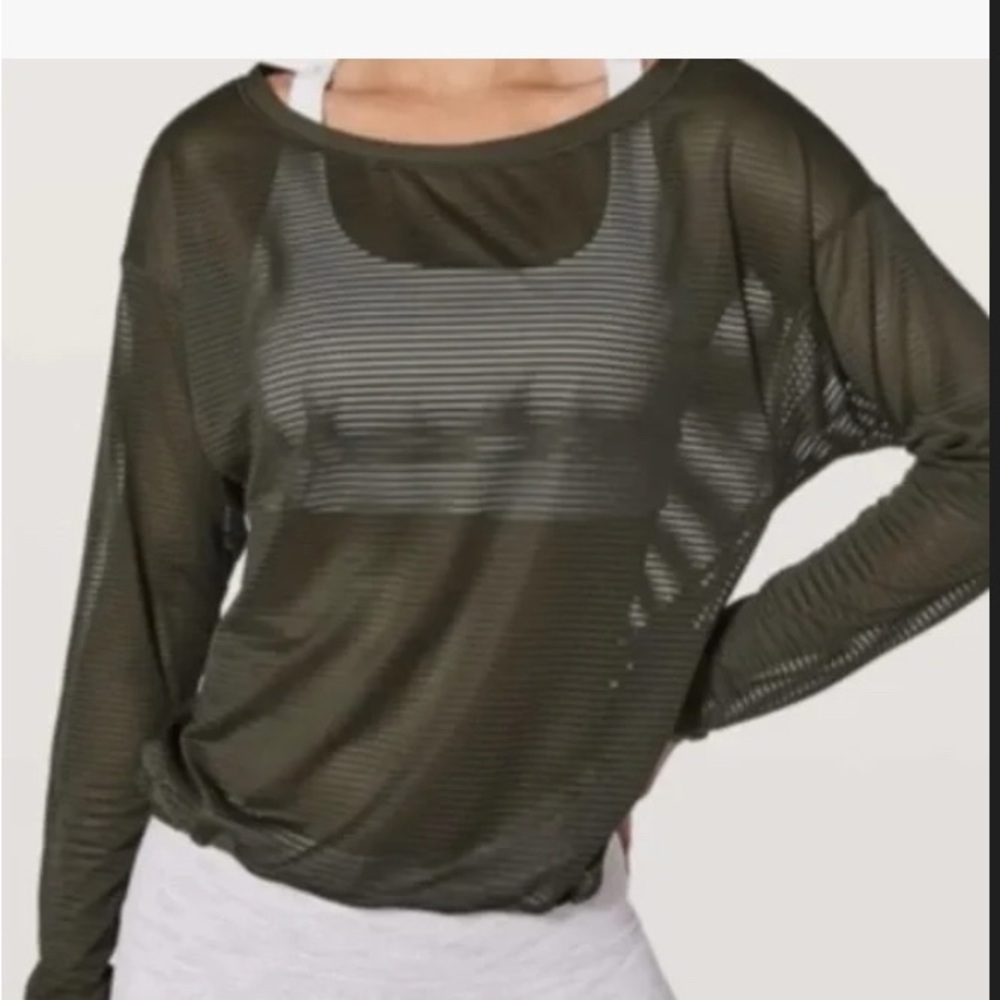 Lululemon Sheer Olive Green Long Sleeve T-Shirt